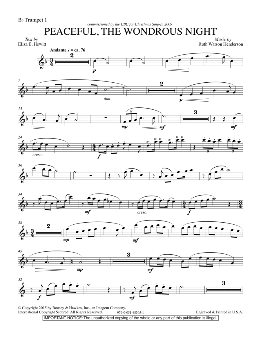 Peaceful the Wondrous Night - Bb Trumpet 1