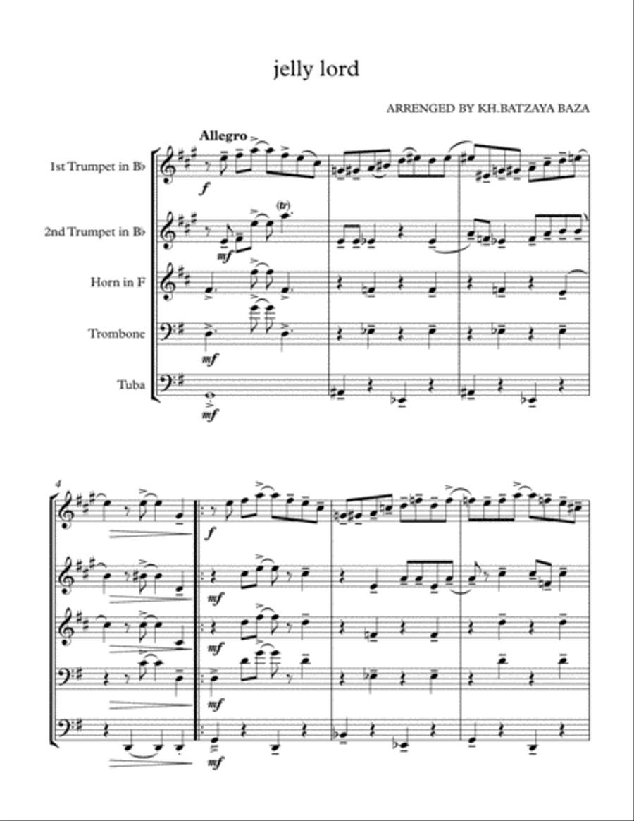 THE PEARLS. composer JELLY ROLL MORTON. arrenged by KHUUSHAAN BATZAYA Brass Ensemble scores gallery preview page 1