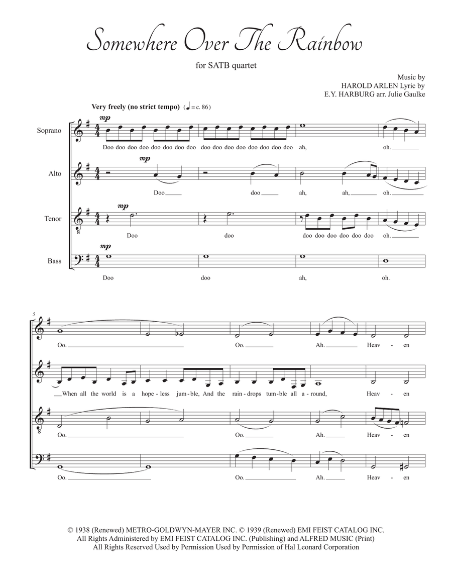 Over The Rainbow (from The Wizard Of Oz) 4-Part scores gallery preview page 1