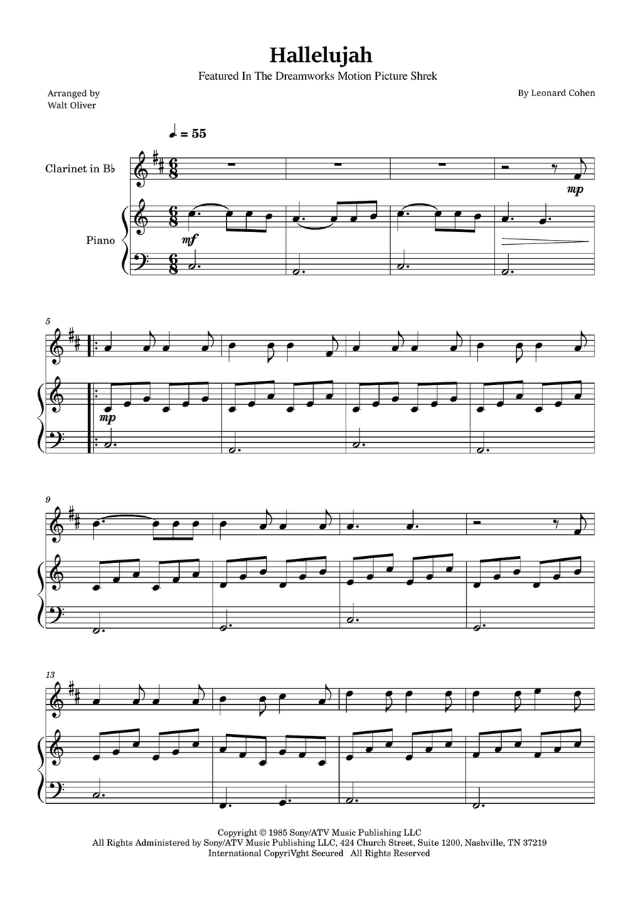Hallelujah B-Flat Clarinet scores gallery preview page 1