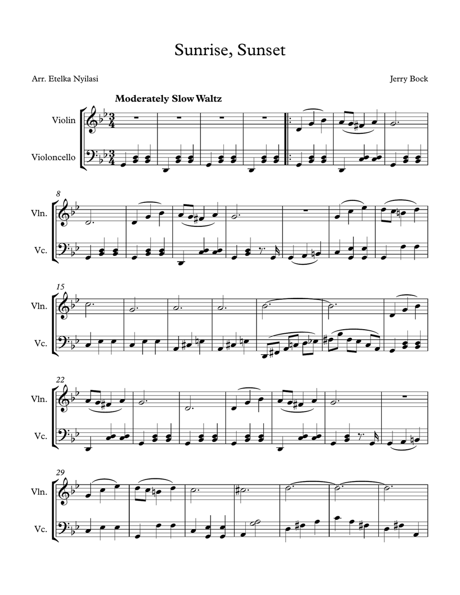 Sunrise, Sunset String Duet scores gallery preview page 1