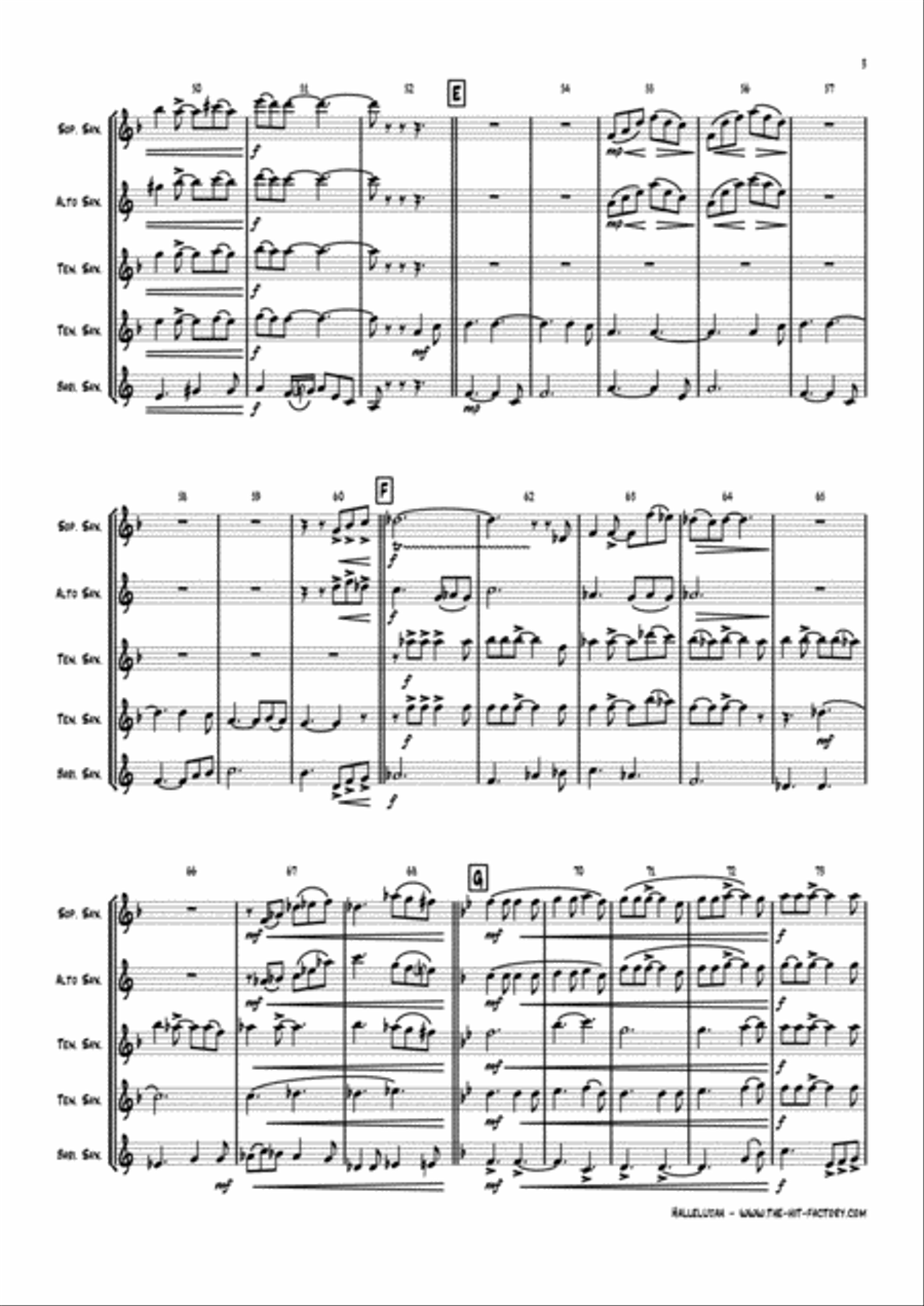 Hallelujah Saxophone Quintet scores gallery preview page 3