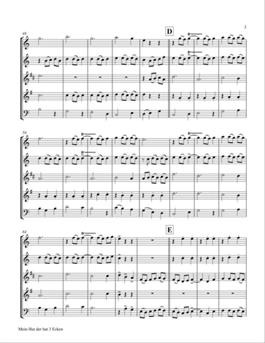 Mein Hut der hat 3 Ecken (My hat, it has three corners) - Folk - Wind Quintet Woodwind Quintet scores gallery preview page 3