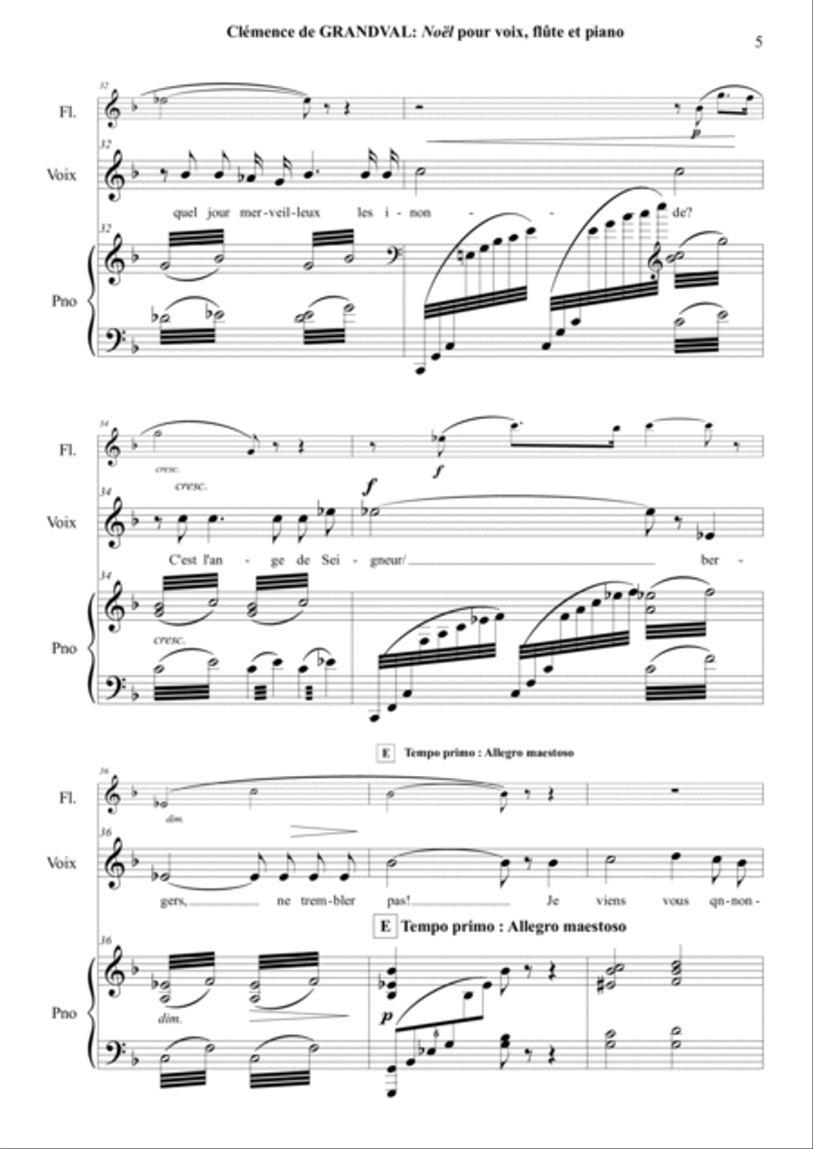 Clemence de Grandval : Noel for voice, flute and piano Flute scores gallery preview page 5