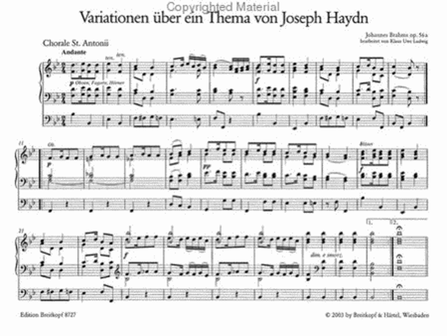 Variations on a Theme by Joseph Haydn in Bb major Op. 56A