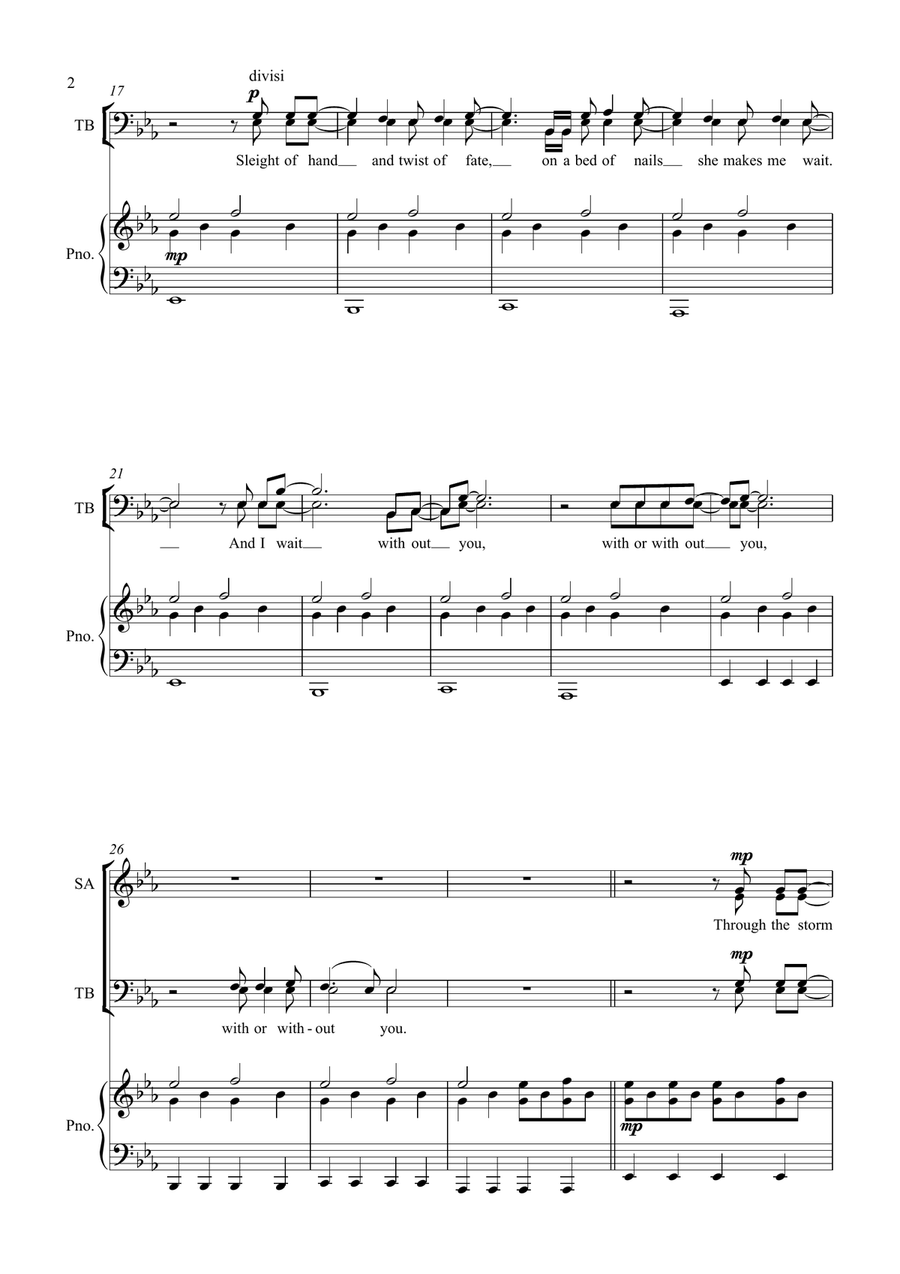 With Or Without You 4-Part scores gallery preview page 2