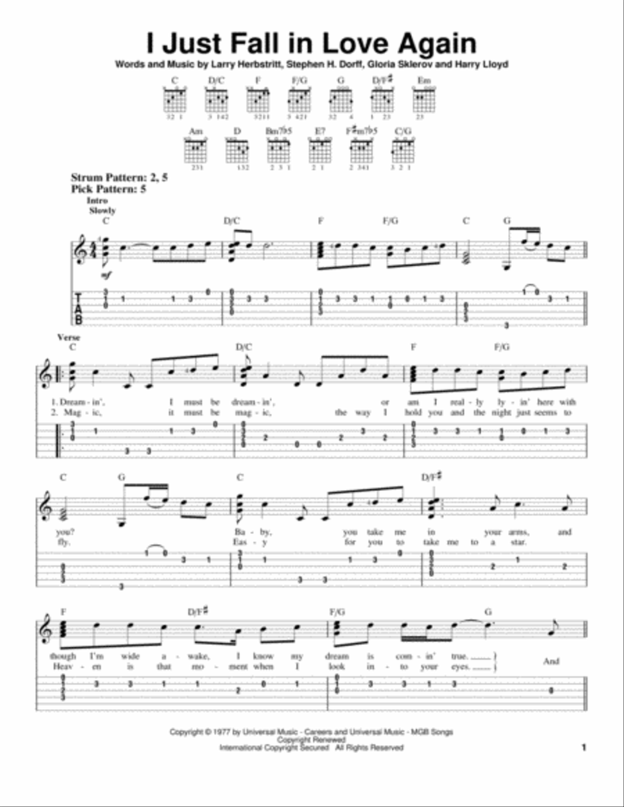 I Just Fall In Love Again Acoustic Guitar scores gallery preview page 1