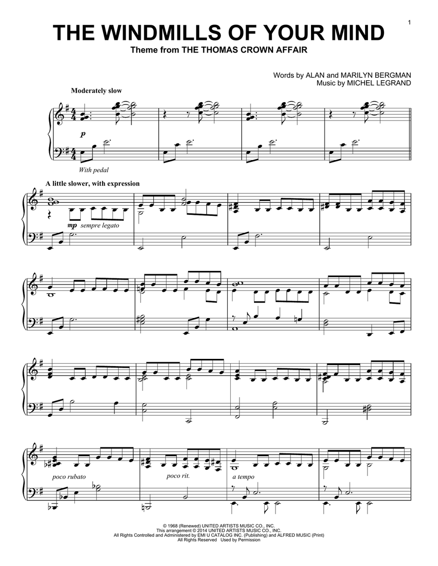 The Windmills Of Your Mind Piano Solo scores gallery preview page 1