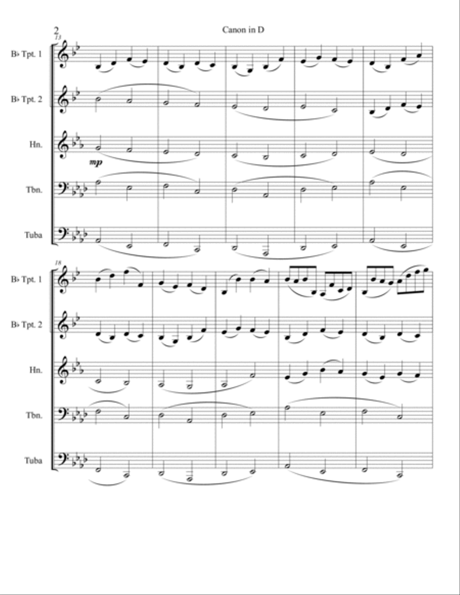 Canon in D (Brass Quintet) Brass Quintet scores gallery preview page 2