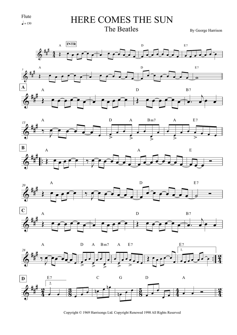 Here Comes The Sun Flute Solo scores gallery preview page 1