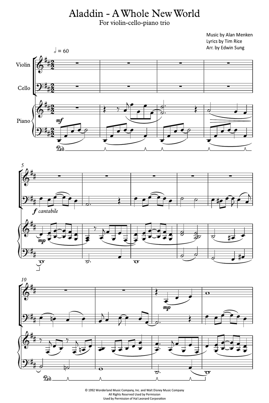 A Whole New World (from 'Aladdin') String Duet scores gallery preview page 1
