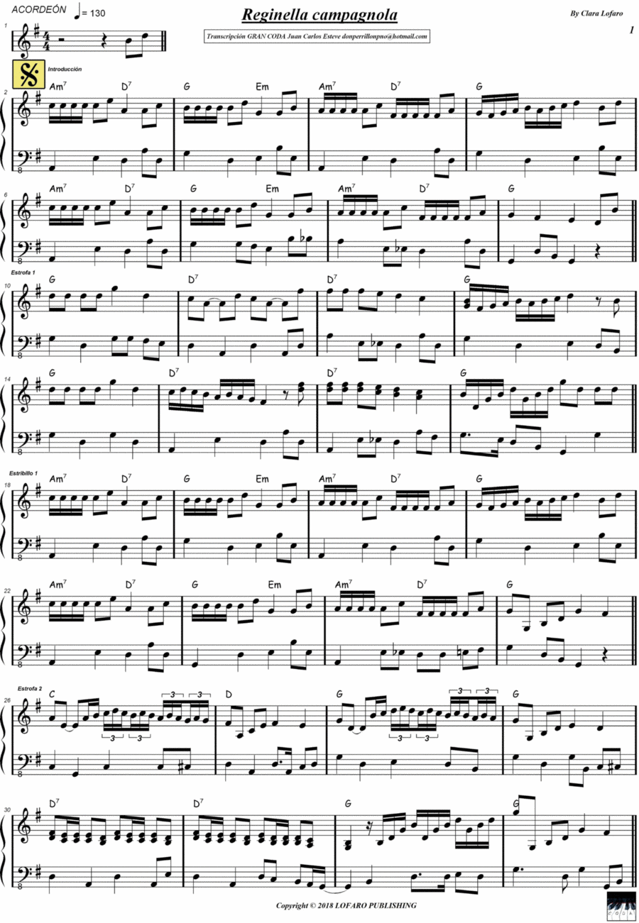 Daddy S Song / Reginella Campagnola Accordion scores gallery preview page 1