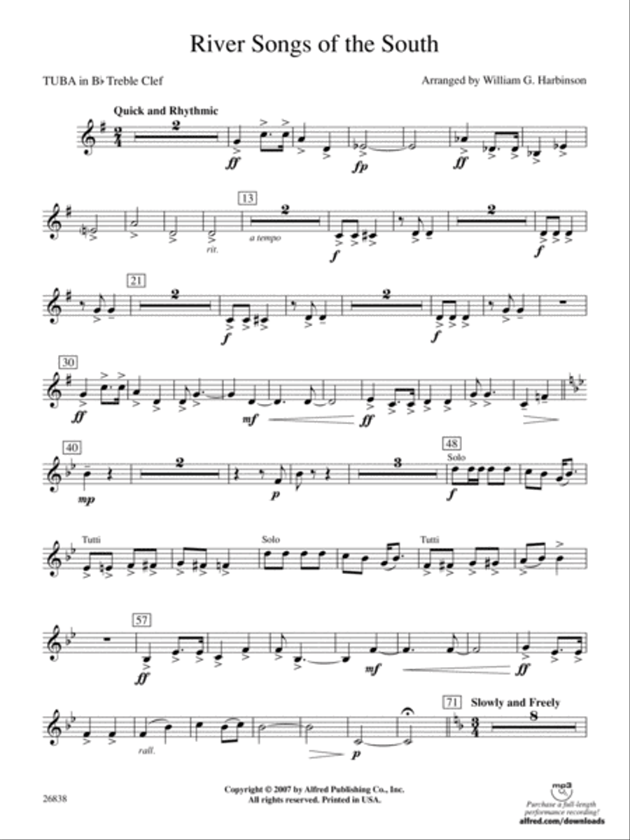 River Songs of the South: (World Part) B-flat Tuba T.C. Concert Band scores gallery preview page 1