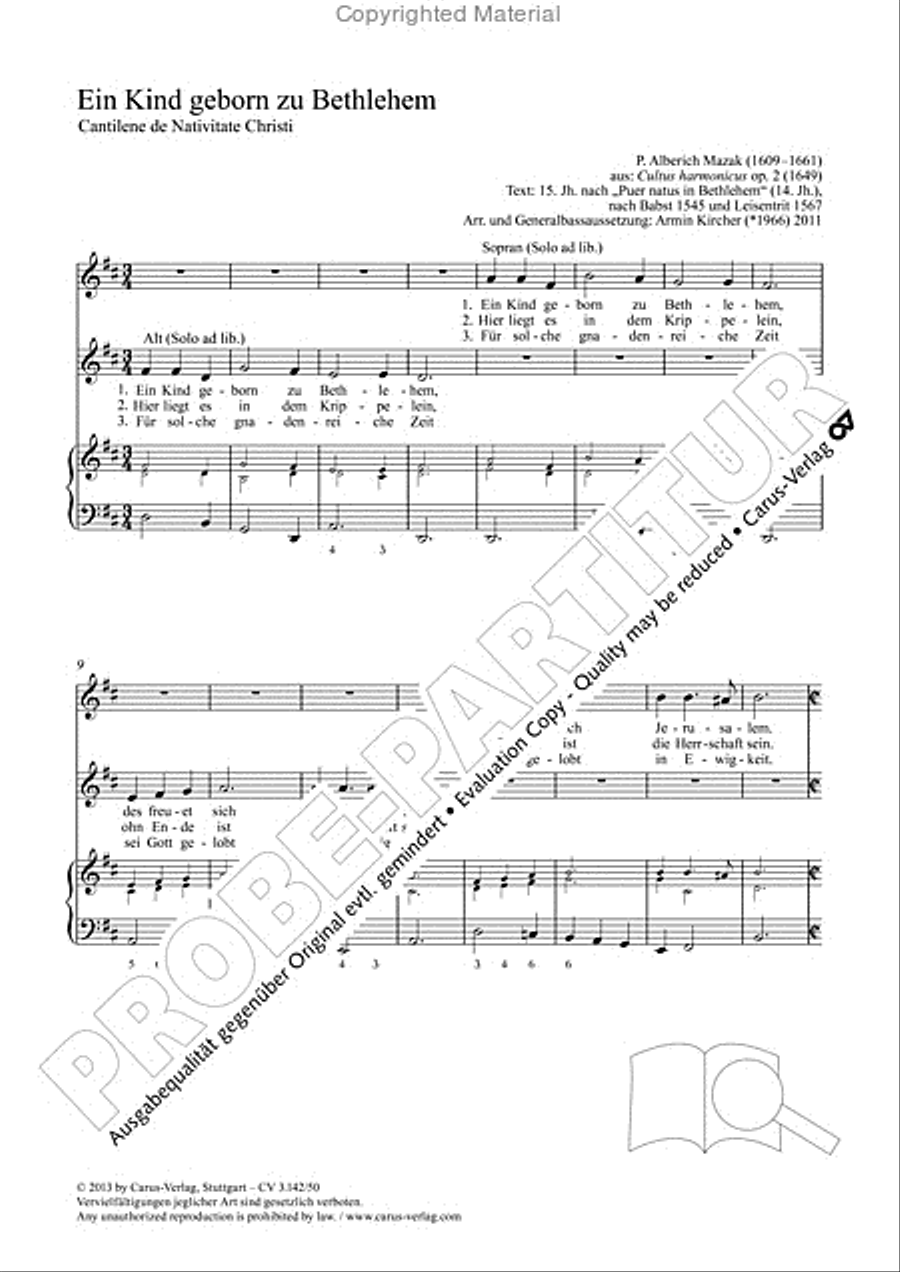 A babe is born in Bethlehem (Ein Kind geborn zu Bethlehem) 3-Part scores gallery preview page 2