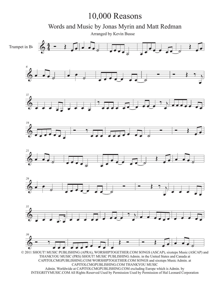 10,000 Reasons (Bless The Lord) Trumpet Solo scores gallery preview page 1