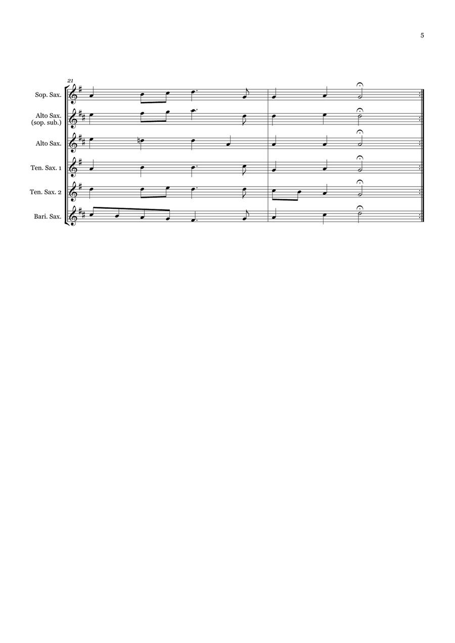 Christmas Carol Selection vol. 2 for SATTB/AATTB saxophone quintet Saxophone Quintet scores gallery preview page 5