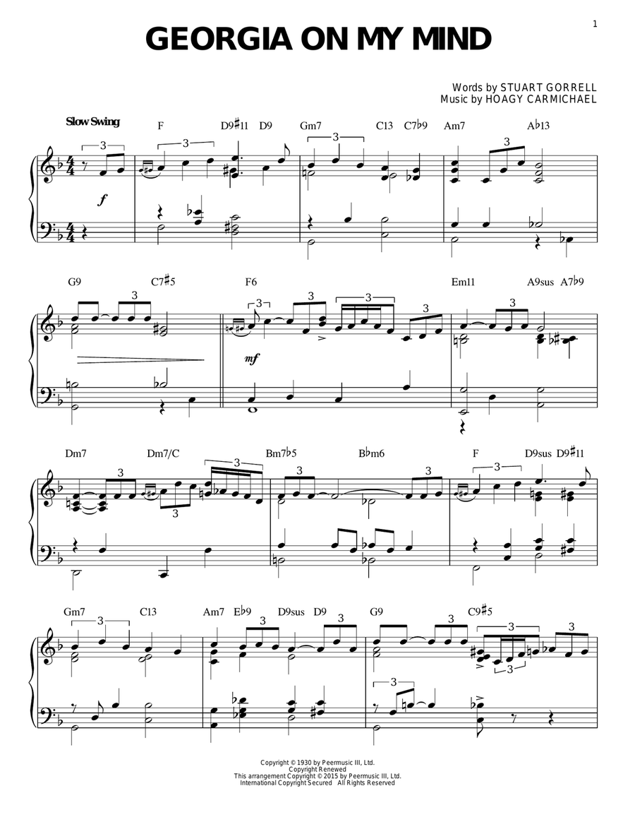 Georgia On My Mind [Jazz version] (arr. Brent Edstrom) Piano Solo scores gallery preview page 1