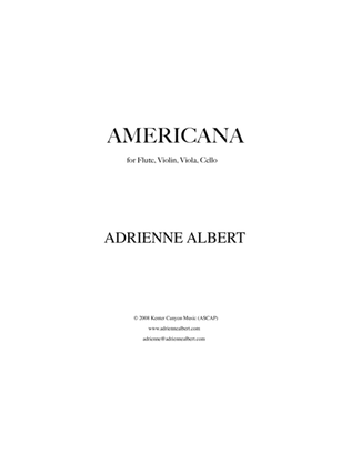 Book cover for AMERICANA for flute/alto flute, violin, viola, and cello