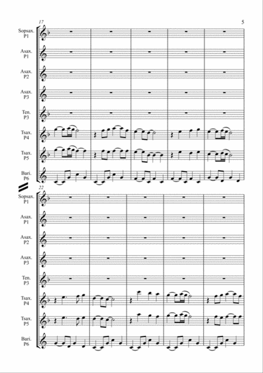 Oh Sole Mio for 5 or 6 Saxophones Saxophonquintet, Saxophonsextet Woodwind Quintet scores gallery preview page 5