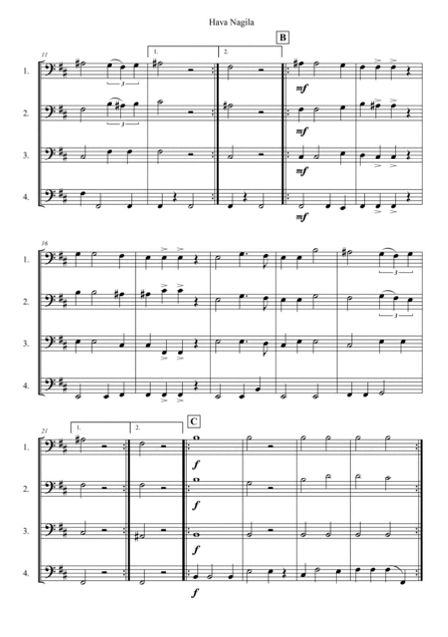 Hava Nagila Cello scores gallery preview page 2