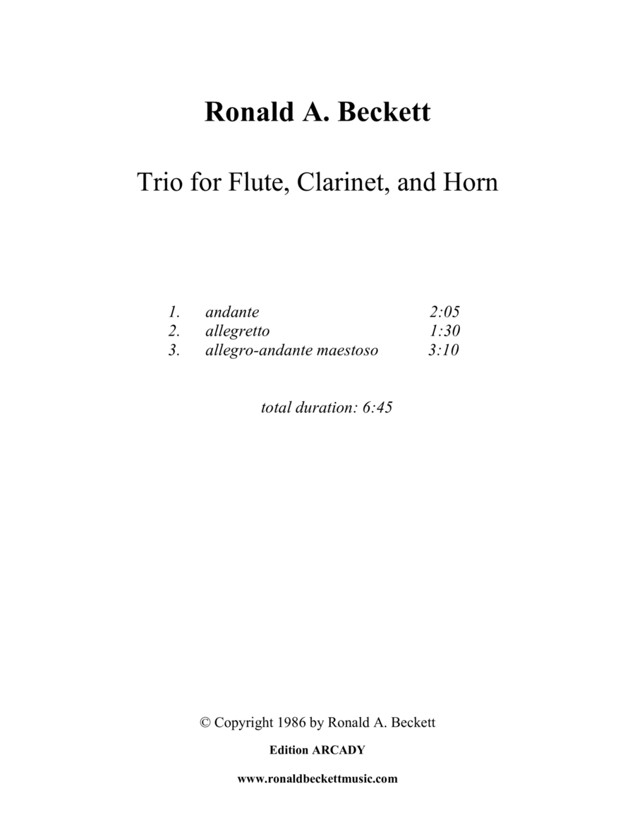 Trio for Flute, Clarinet, and Horn Small Ensemble scores gallery preview page 1