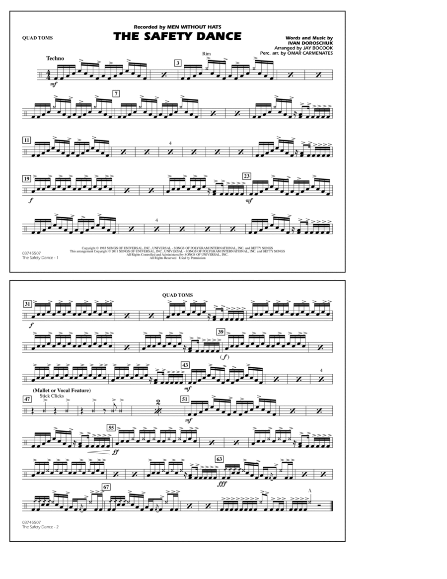 The Safety Dance - Quad Toms Marching Band scores gallery preview page 1