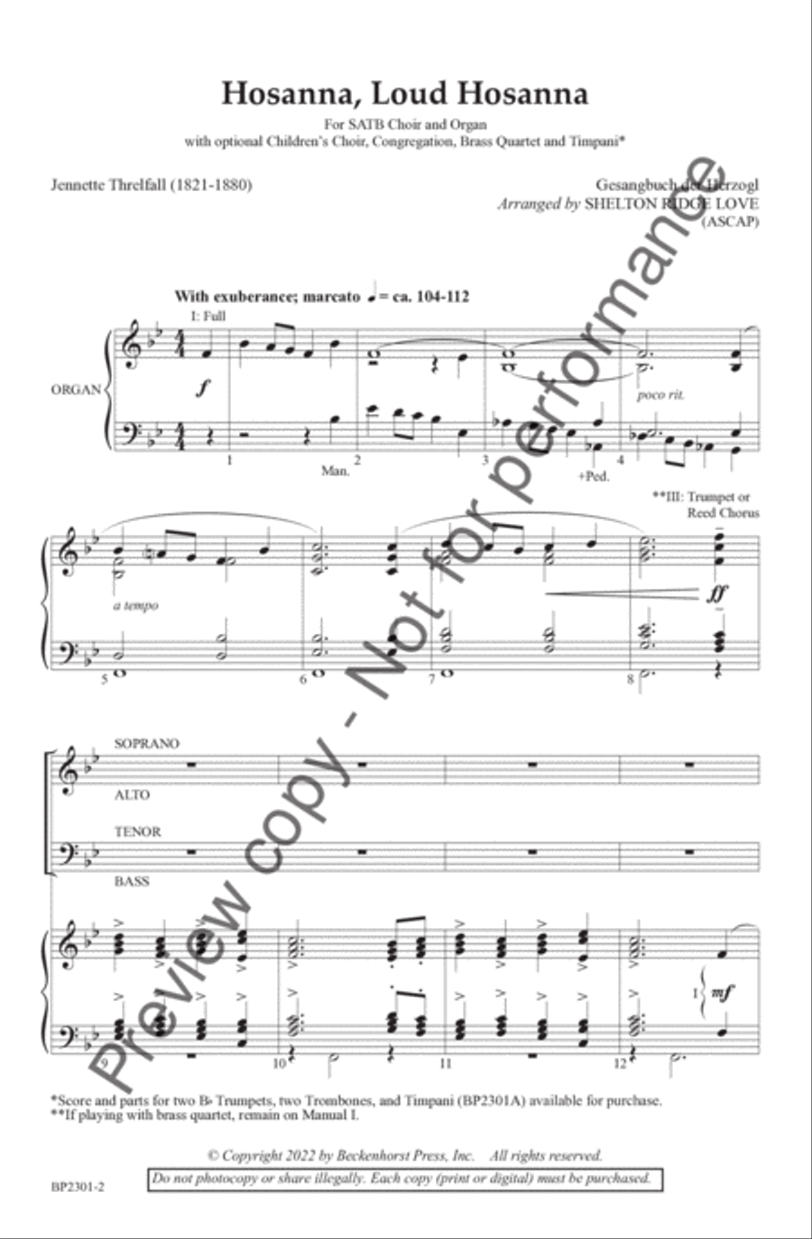 Hosanna, Loud Hosanna 4-Part scores gallery preview page 3