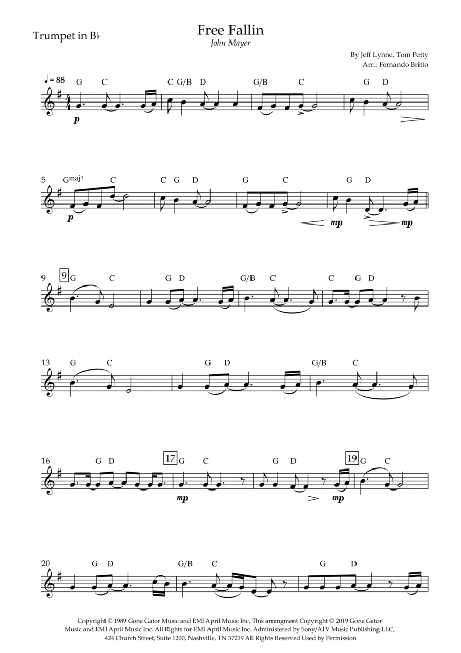 Free Fallin' Trumpet Solo scores gallery preview page 1
