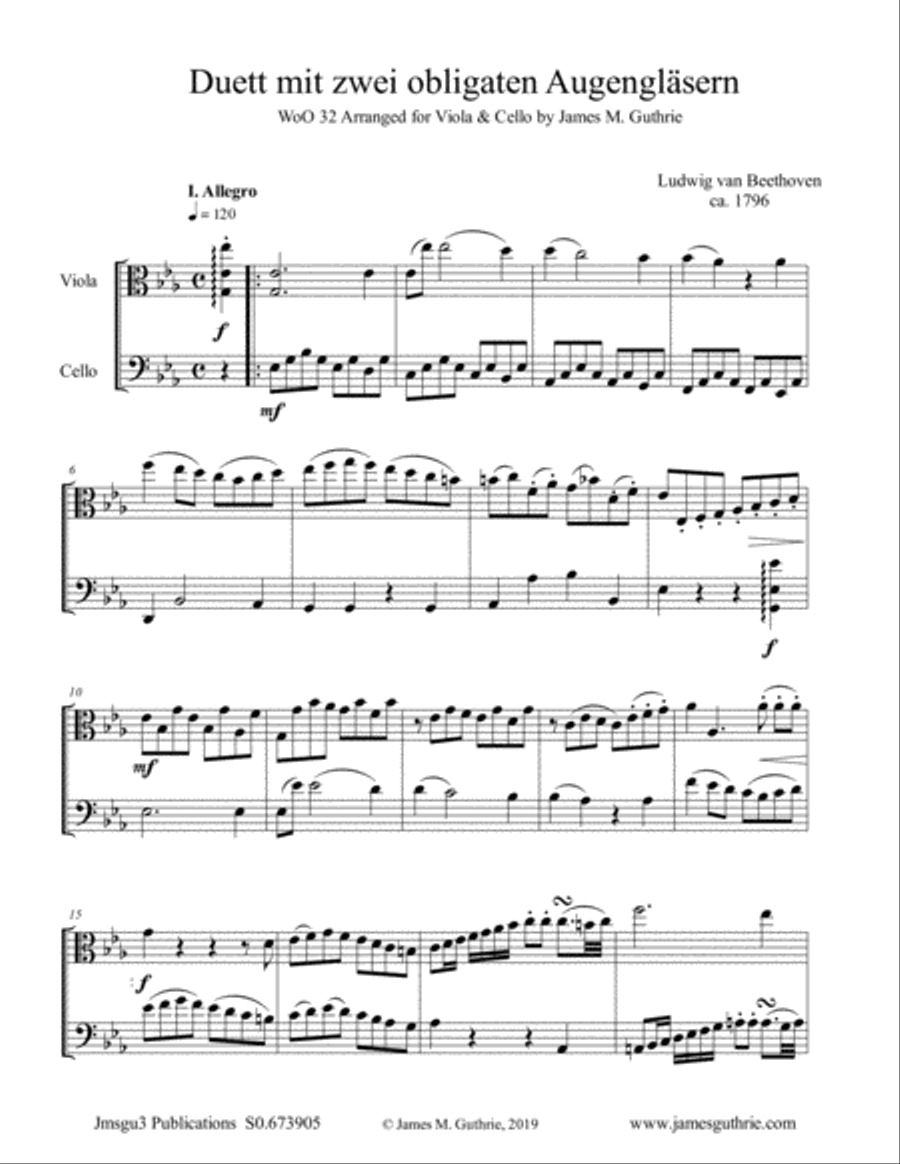 Beethoven: Duet WoO 32 for Viola & Cello String Duet scores gallery preview page 1