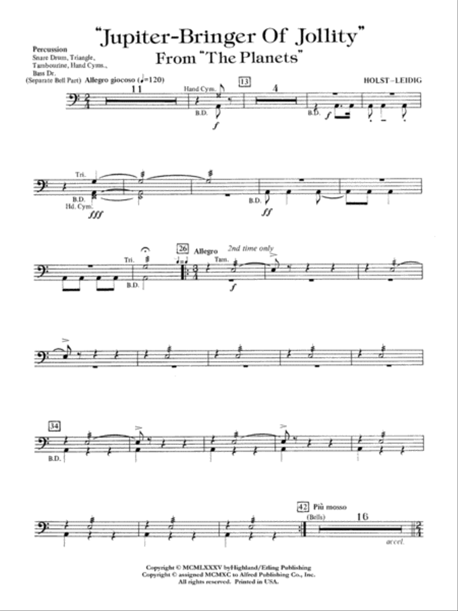 Jupiter (Bringer of Jollity): 1st Percussion Full Orchestra scores gallery preview page 1
