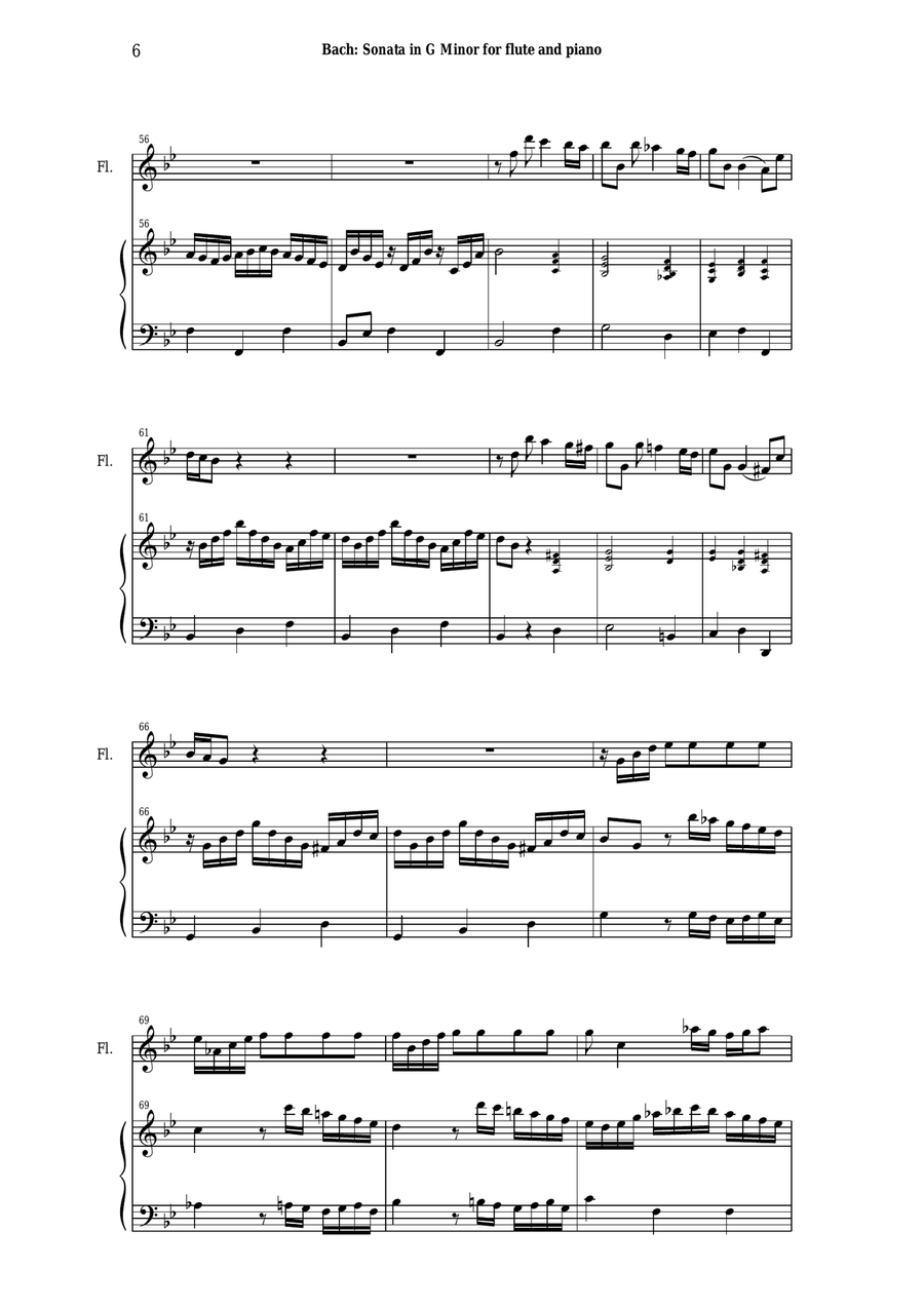 J. S. Bach: Sonata in g minor, BWV 1020 arranged for flute and piano (or harp) Flute Solo scores gallery preview page 6