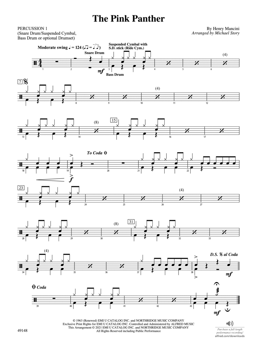 The Pink Panther: 1st Percussion Concert Band scores gallery preview page 1