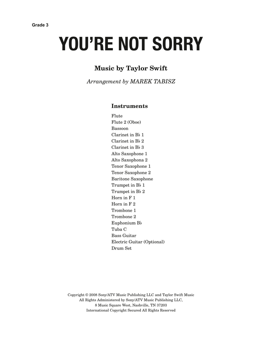 You're Not Sorry You're Not Sorry Concert Band scores gallery preview page 1