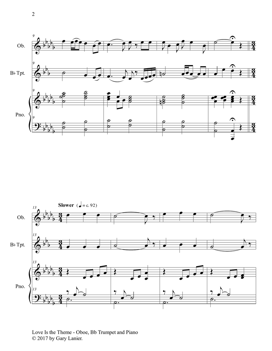 LOVE IS THE THEME (Trio – Oboe, Bb Trumpet & Piano with Score/Part) Trumpet Duet scores gallery preview page 3