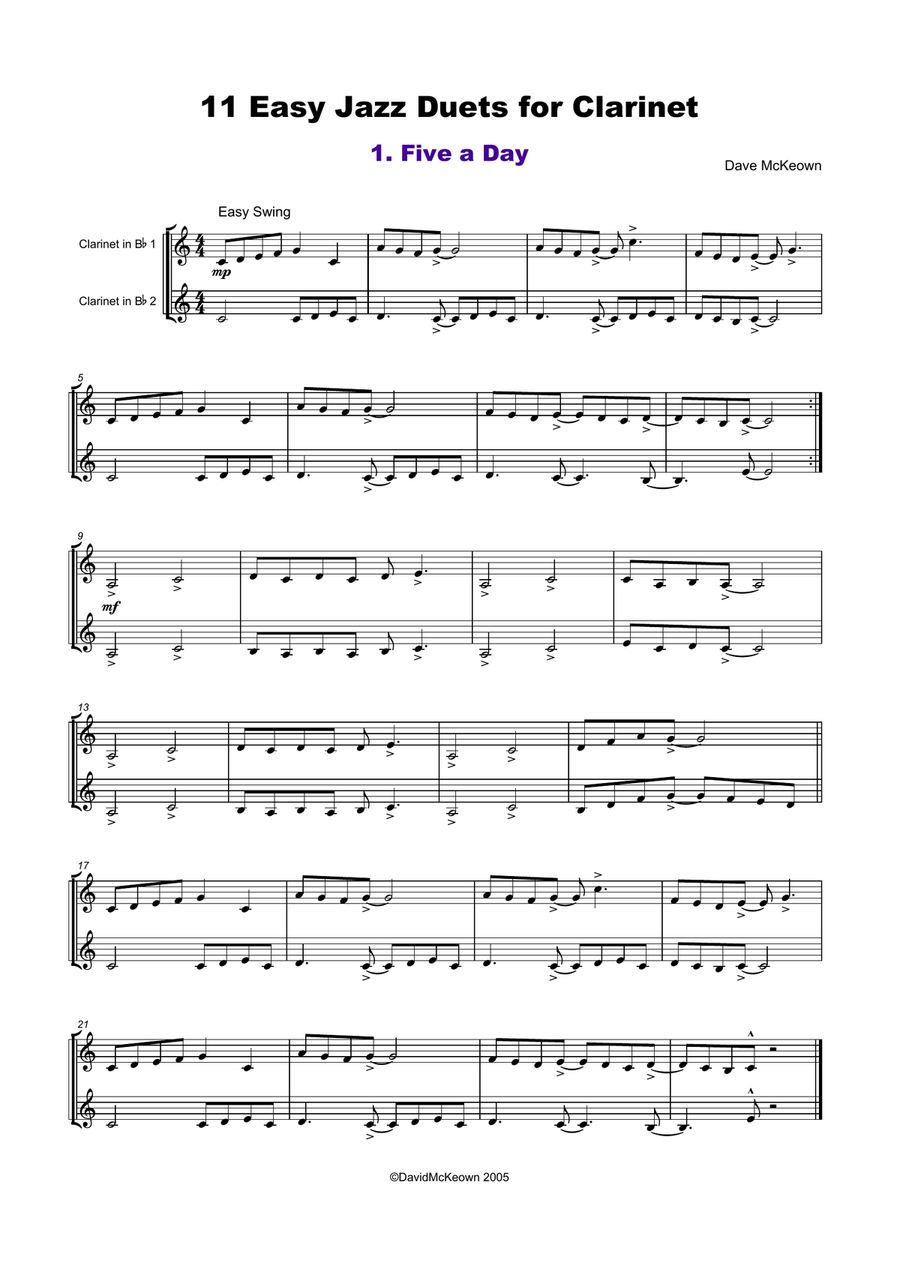 11 Easy Jazz Duets for Clarinet Clarinet Duet scores gallery preview page 2