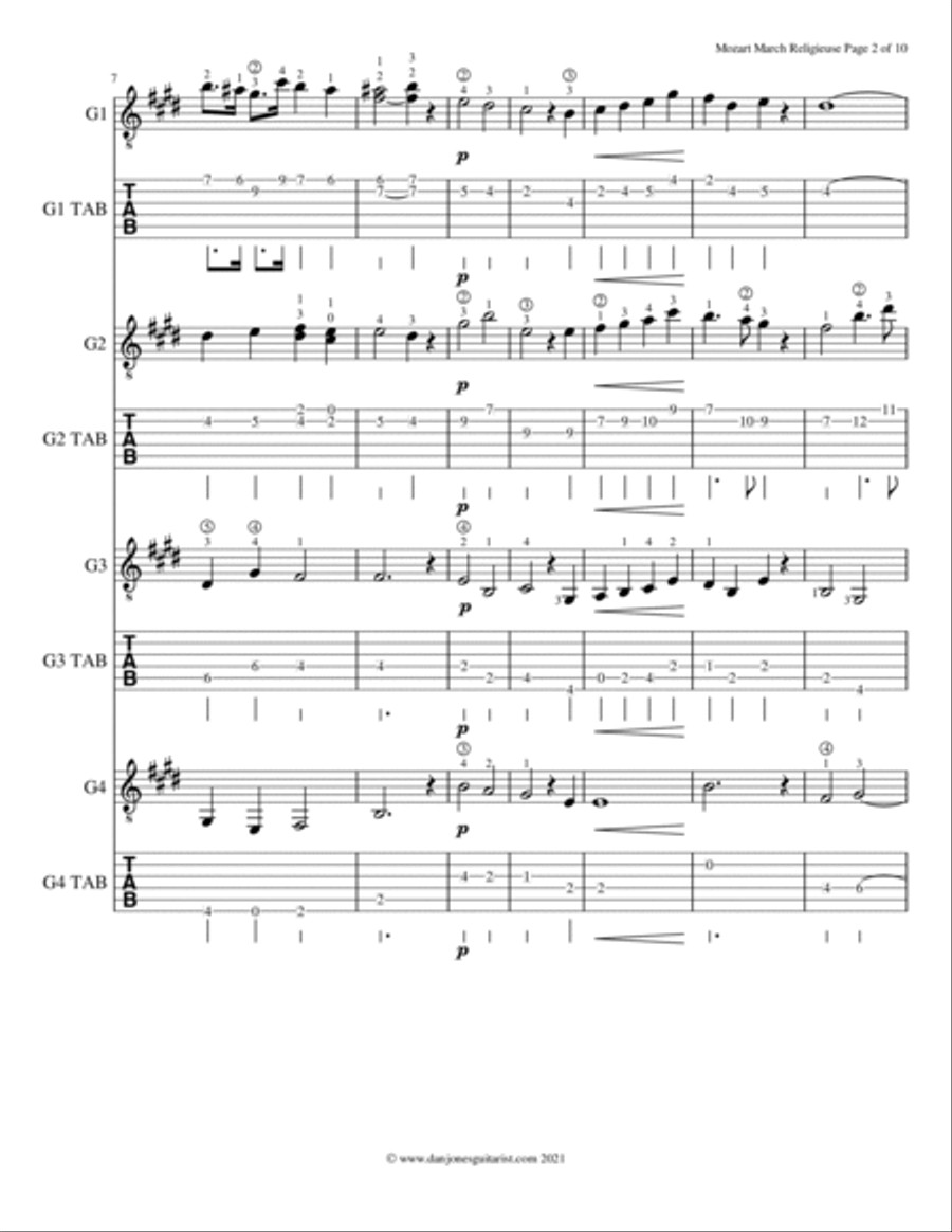 W A Mozart The Priests' March (Marche Religieuse) from The Magic Flute Acoustic Guitar scores gallery preview page 3