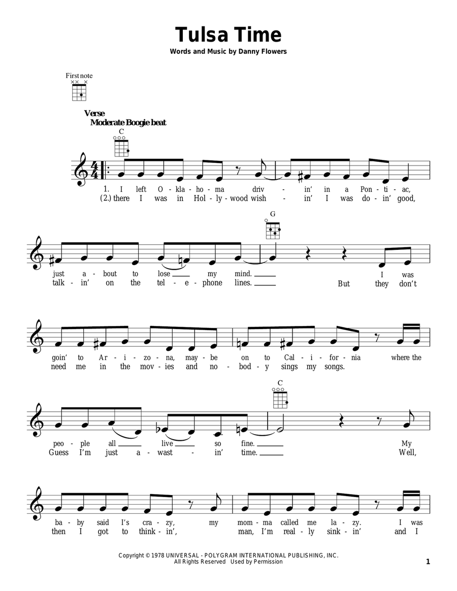 Tulsa Time Ukulele scores gallery preview page 1
