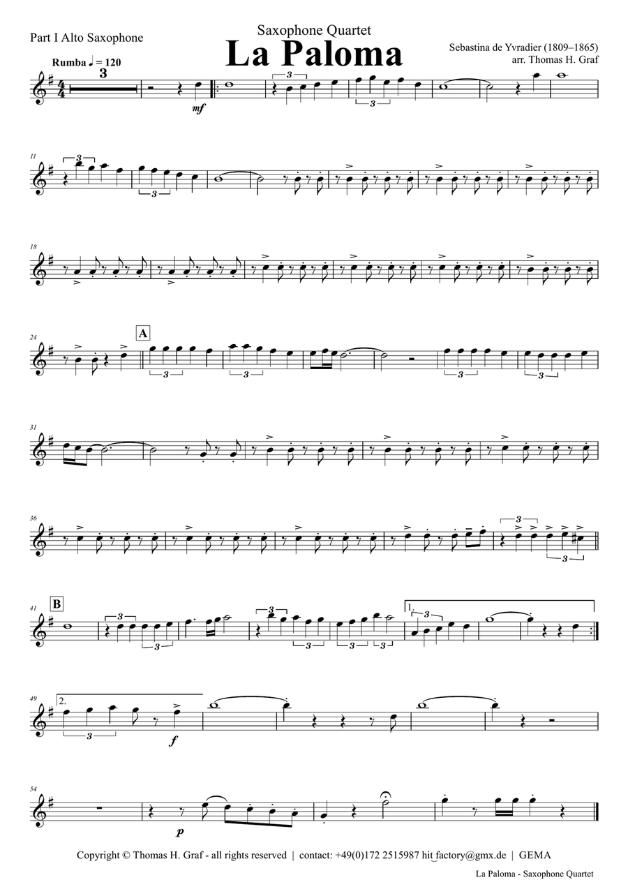 La Paloma - Spanish Habanera - Saxophone Quartet H - Arrangement: Thomas H. Graf Saxophone Quartet scores gallery preview page 5