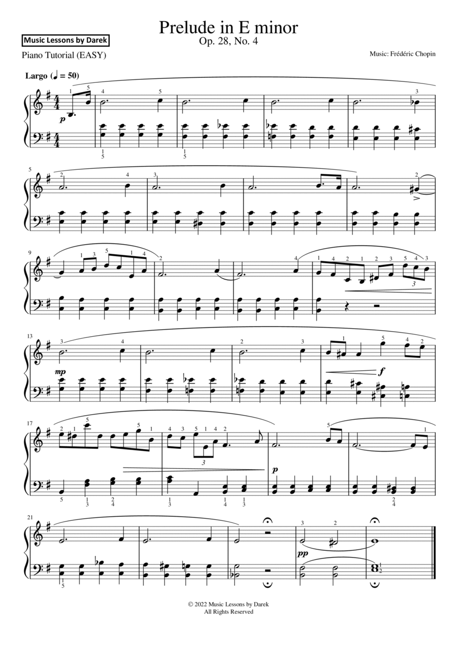 Prelude in E minor (EASY PIANO) Op. 28, No. 4 [Frédéric Chopin] Easy Piano scores gallery preview page 1