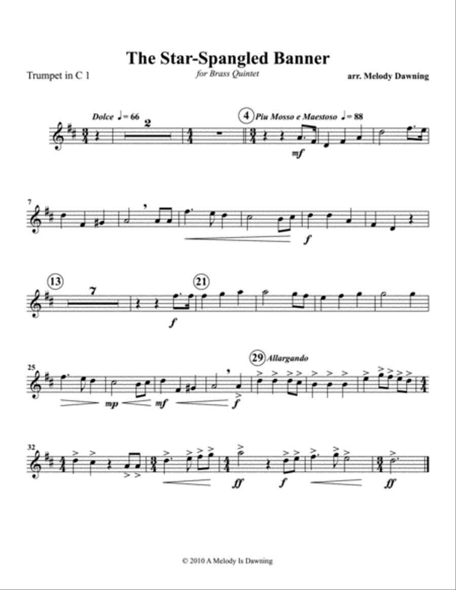 The Star-Spangled Banner (US National Anthem) for Brass Quintet Brass Quintet scores gallery preview page 5
