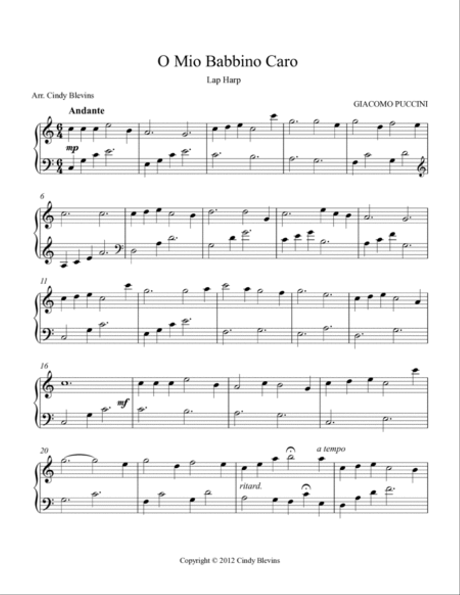 O Mio Babbino Caro, for Lap Harp Solo Lap Harp scores gallery preview page 2