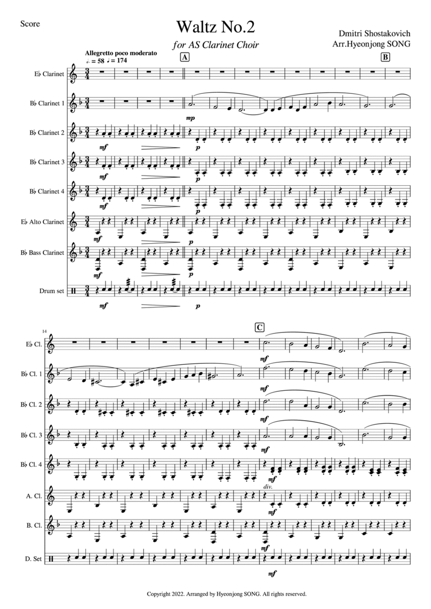 Waltz No.2 (from Jazz Suite No.2) for Clarinet Choir