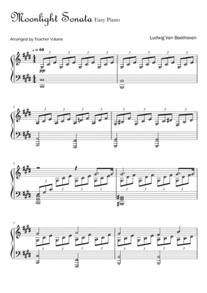 Moonlight Sonata BEETHOVEN Piano Solo - Easy, Short, Original Level 4