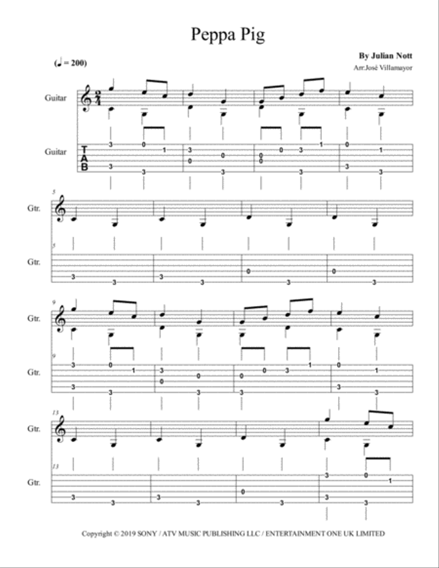 Peppa Pig Peppa Pig Guitar Tablature scores gallery preview page 1