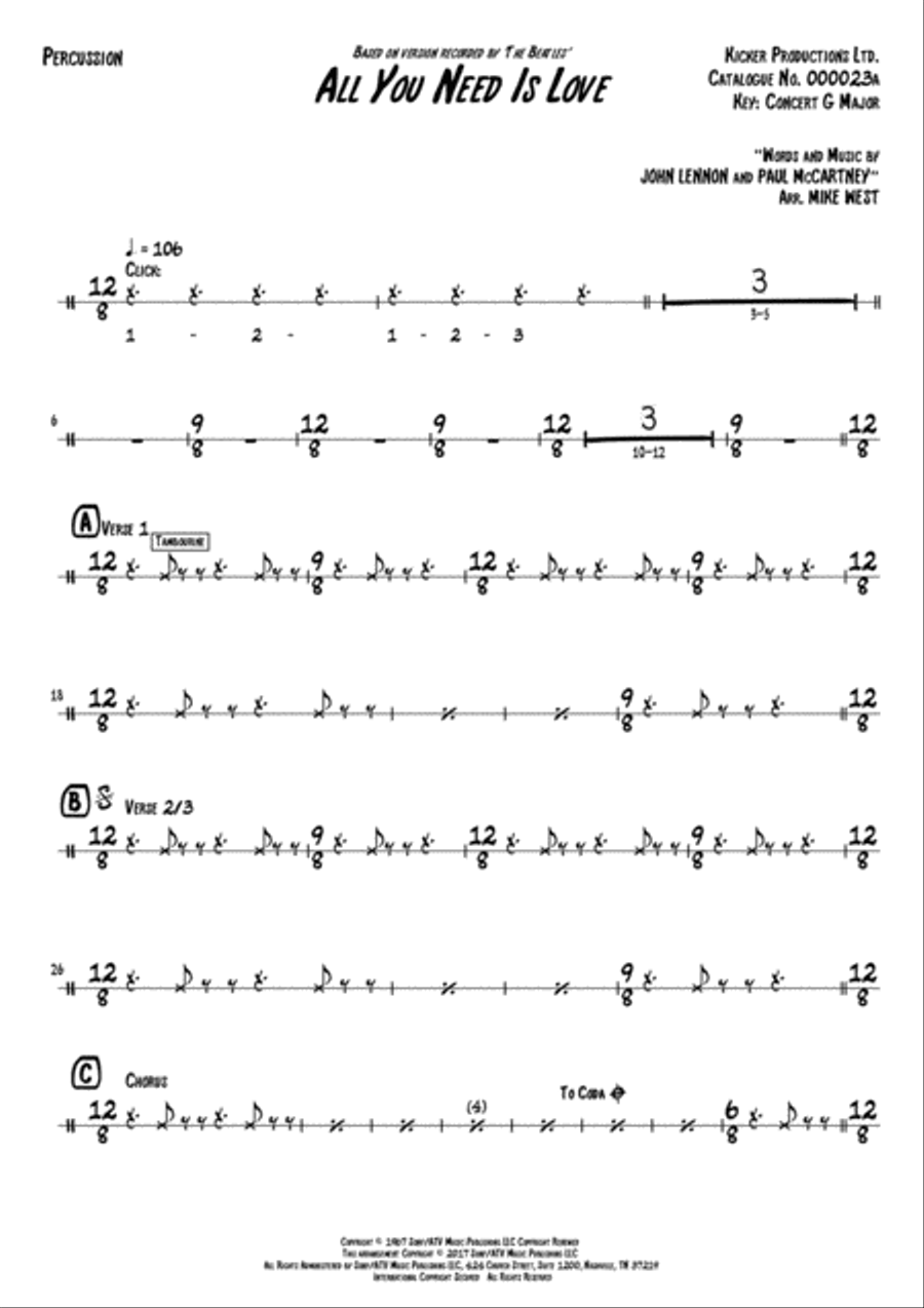 All You Need Is Love Percussion scores gallery preview page 2