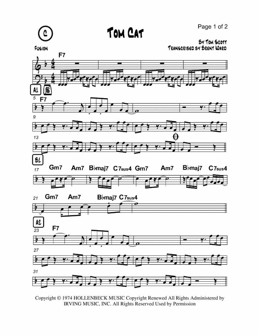 Tom Cat Piano scores gallery preview page 1