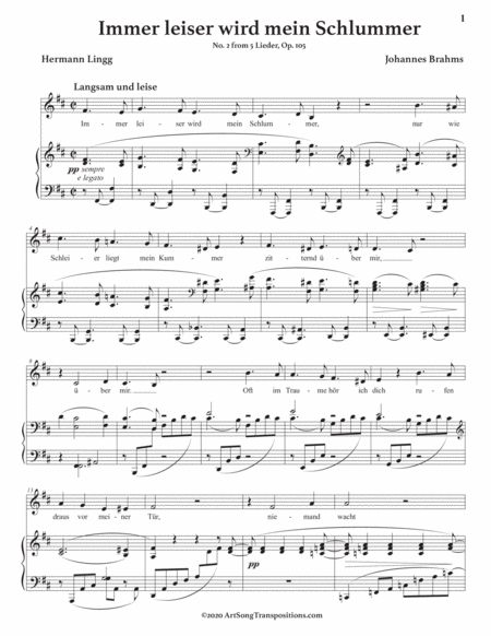 BRAHMS: Immer leiser wird mein Schlummer, Op. 105 no. 2 (transposed to B minor)