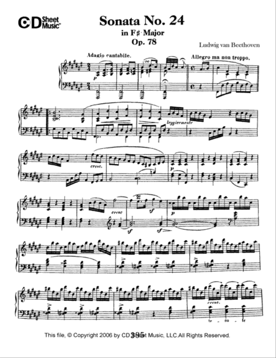 Sonata No. 24 In F-sharp Major, Op. 78 Piano Solo scores gallery preview page 1
