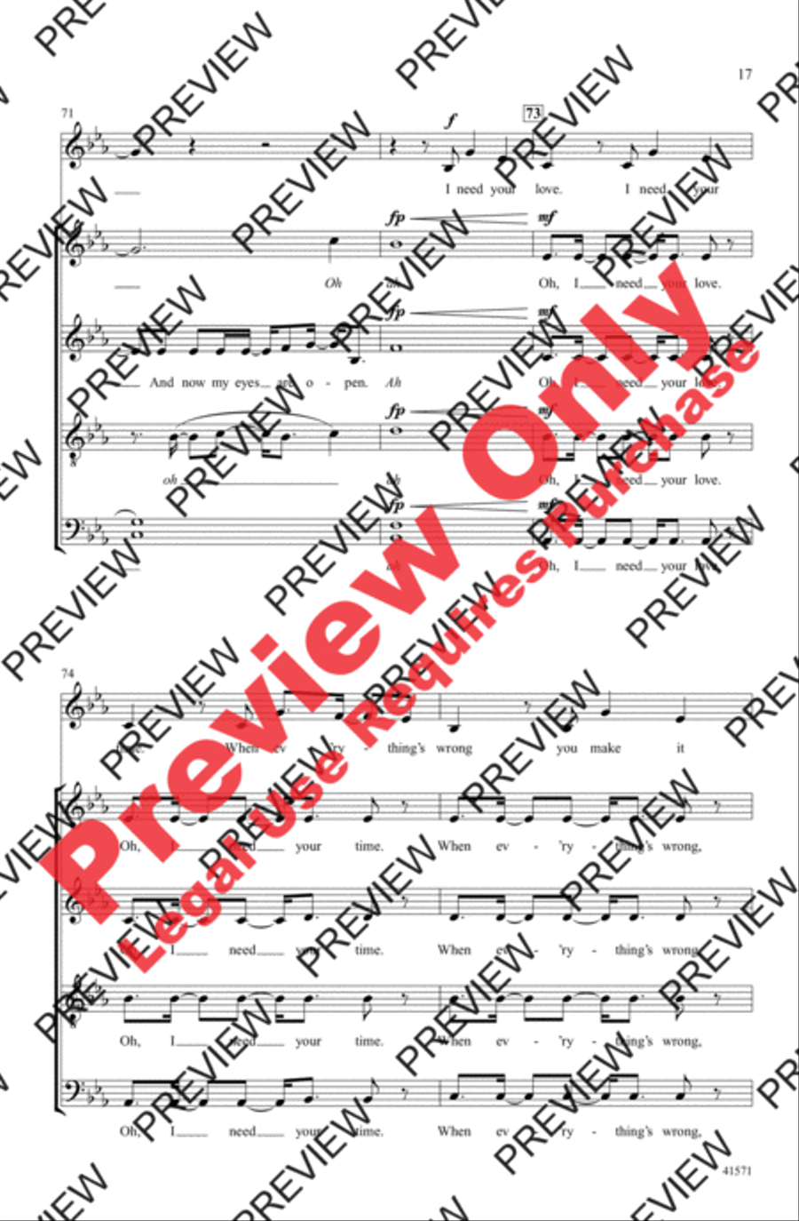 I Need Your Love 4-Part scores gallery preview page 17