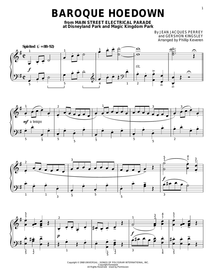 Baroque Hoedown [Classical version] (arr. Phillip Keveren) Piano Solo scores gallery preview page 1